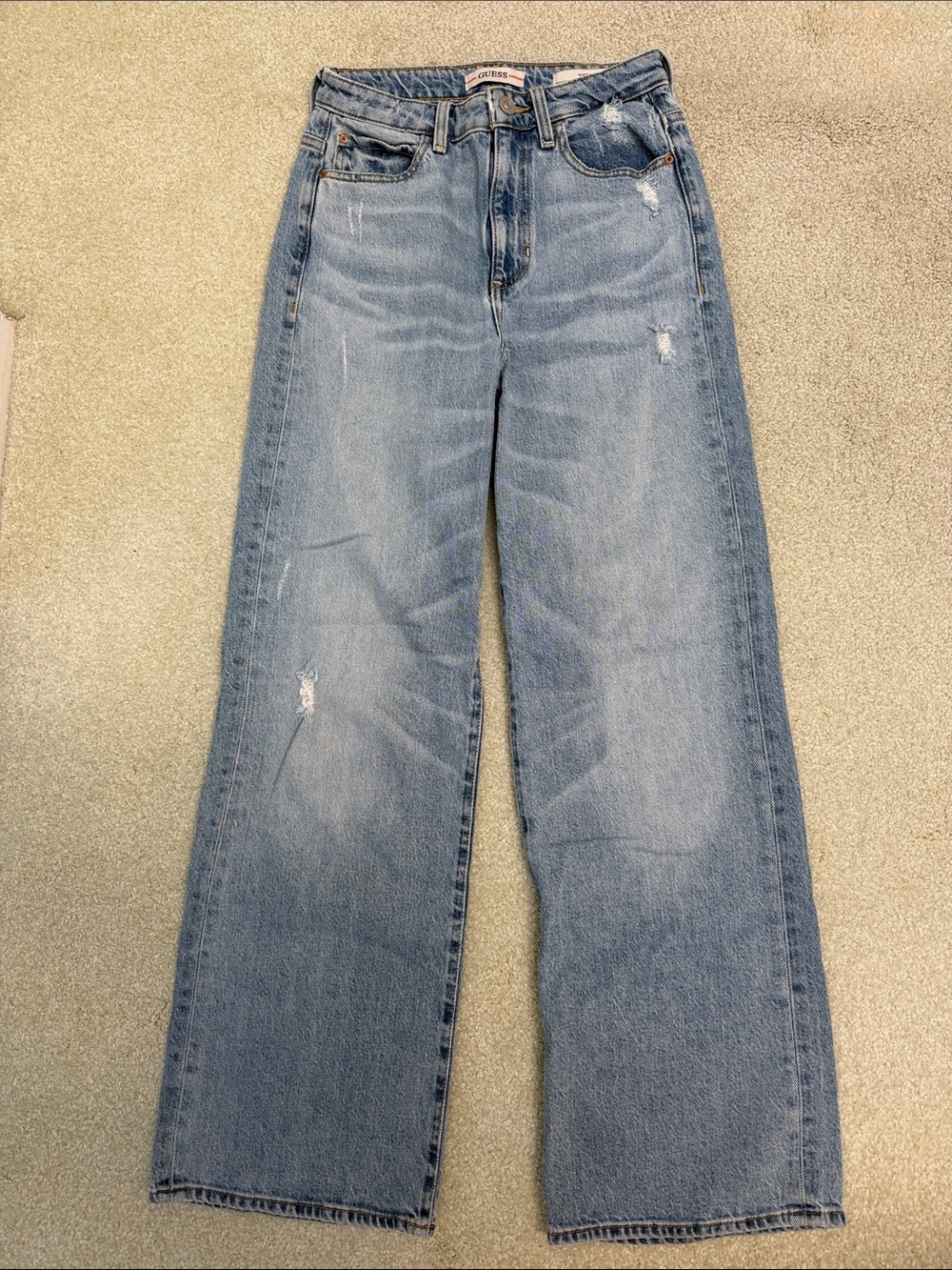 Guess Light Blue Wide-Leg Distressed Jeans